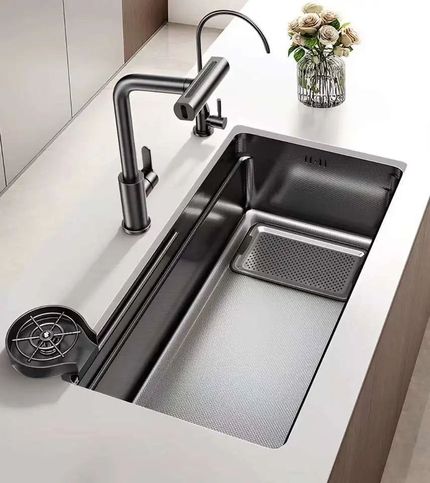 Large Single-basin Sink Drain Multifunctional Smart Kitchen Sink Nano-embossed Slag Collection Sink