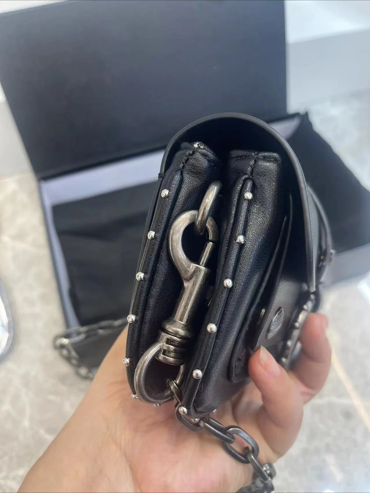 Multi-Color French Design Mini Waist Bag Classic Rivet Style Chic round design with a simple, versatile look. Compact and stylish, perfect for everyday wear.