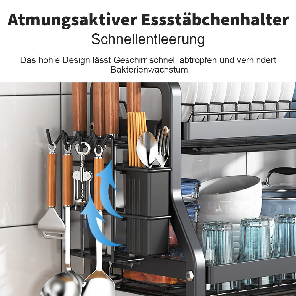 Dish Drying Rack 2/3-Tier Kitchen Dish Rack Drainboard Set Dish Drainer with Utensil Holder Countertop Dinnerware Storage
