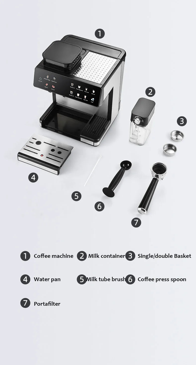 220V Semi-automatic Italian Coffee Machine With Grinding Function Espresso Coffee Maker Home Use Commercial Coffee Machine
