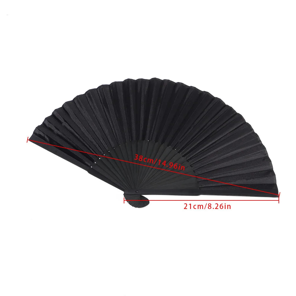 8.27"(21cm) Black Silk Folding Fan Chinese Style Hand Held Bamboo Fans Ribs Home Party Decoration Dance Props Desktop Ornament