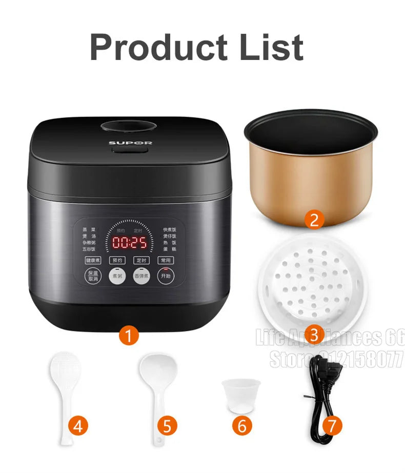 SUPOR 3L-5L Electric Rice Cooker Household Smart Multifunction Soup Rice Cooking Machine Non-stick Liner For 2-11 Person