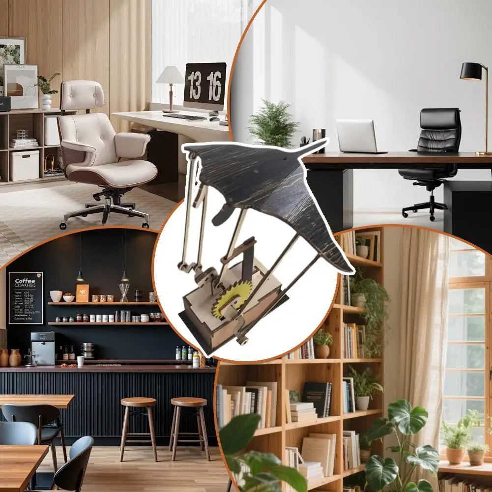 Artisan Wooden Manta Ray Automaton – Handcrafted Kinetic Décor Hand-cranked mechanical design with a DIY puzzle build. Unique ocean-inspired ornament perfect for display or gifting.