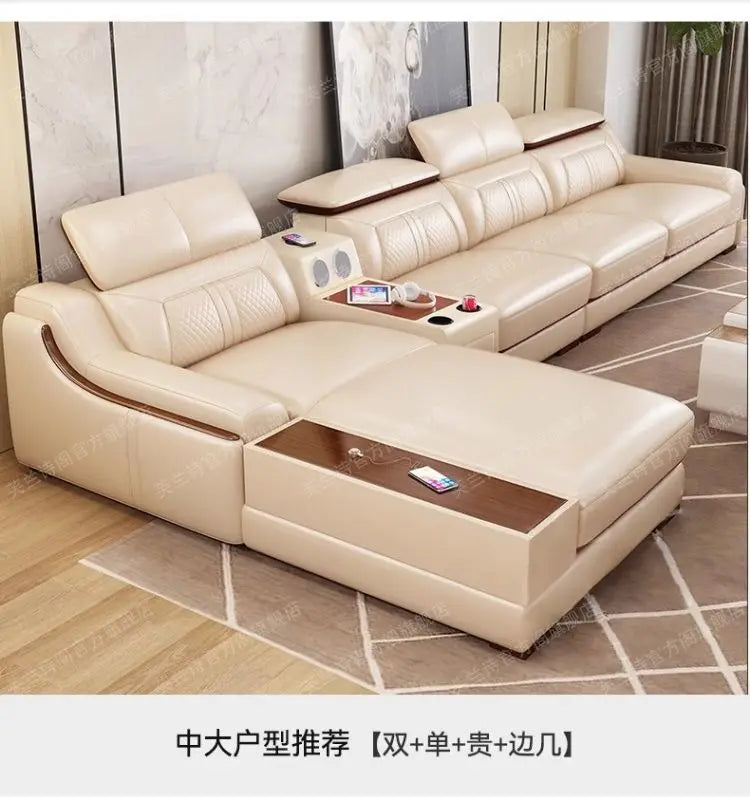 custom. [Official Genuine] Fulansige Leather Sofa Light Luxury Solid Wood Simple Small Yellow Cowhide Corner Small Apartment Cha