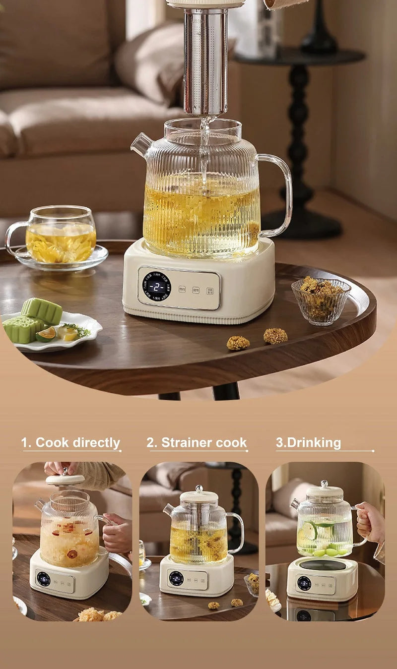 1.5L Health Kettle Temperature Adjust Glass Tea Maker MultiFunction Office Appointment Flower Teapot Portable Electric Hot Cup