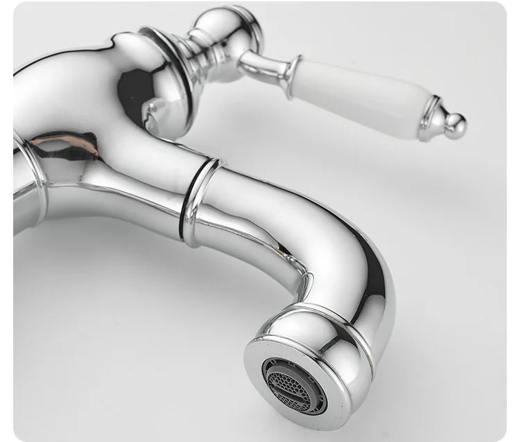 Gold Bathroom Ceramic handle Basin Faucets Pull Out Mixers Sink Faucet Washbasin Taps Water Tap Tapware Crane Brass Material
