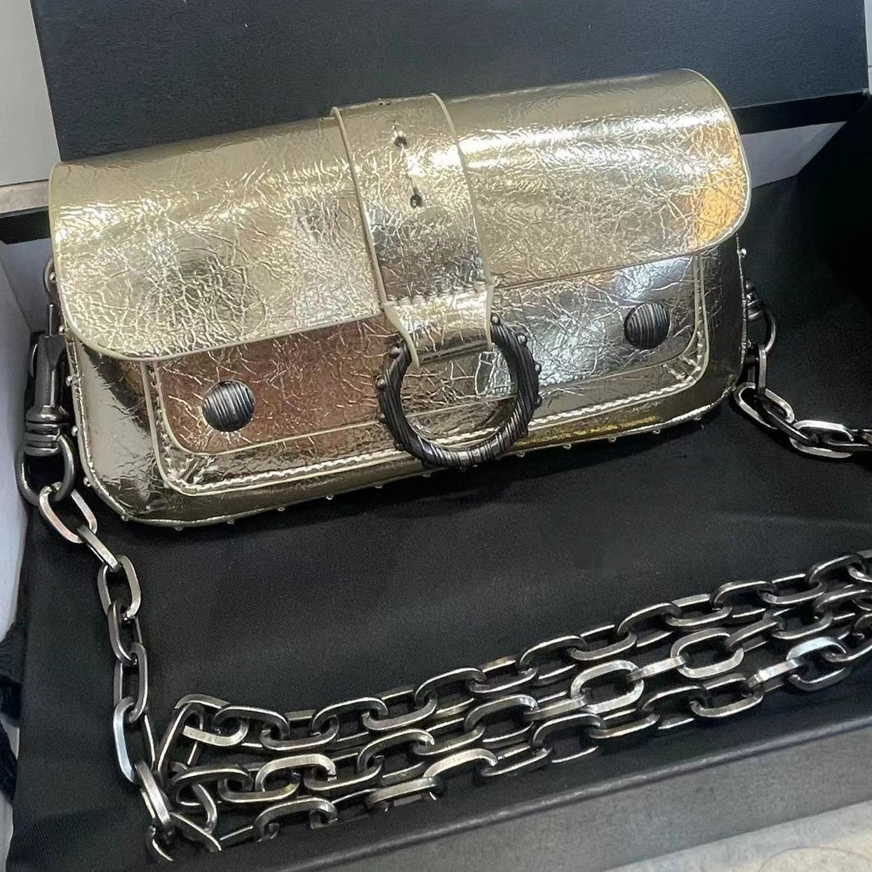 Multi-Color French Design Mini Waist Bag Classic Rivet Style Chic round design with a simple, versatile look. Compact and stylish, perfect for everyday wear.