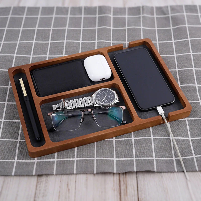 Wooden Desktop Storage Organizer Box With Compartments Home Office Glasses Mobile Phone Earphones Sundries Storage Box