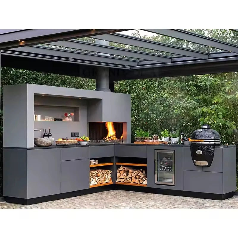 Custom outdoor kitchen Cabinet BBQ grill Oven and Bar Furniture House garden Stainless Steel