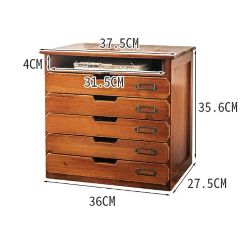 Retro Wooden File Storage Box Office Jewelry Box A4 File Drawers Desktop Sorting Cabinet For Dressing Table Functional Organizer