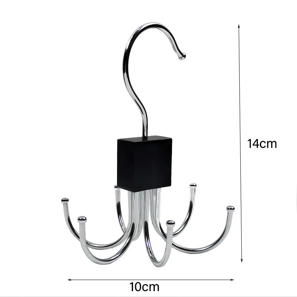 Rotating Wooden Metal Belt Hanger Multi-Functional Closet Organizer for Belts Bras Ties and Scarves with Stainless Steel Hooks