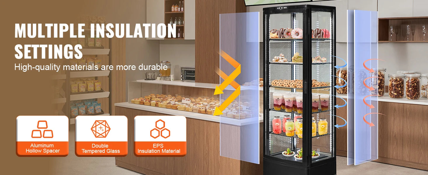 SucceBuy 3.5/4.2/5/9.8 cft Refrigerated Display Case Large Commercial Pastry Display Refrigerator with LED Lighting for Bakery