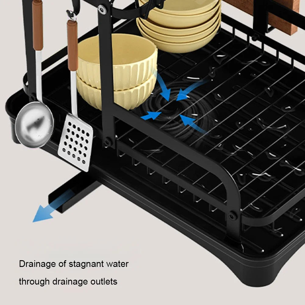 New 360° rotating storage rack double-layer kitchen tableware drying rack with drain tableware storage rack for tableware