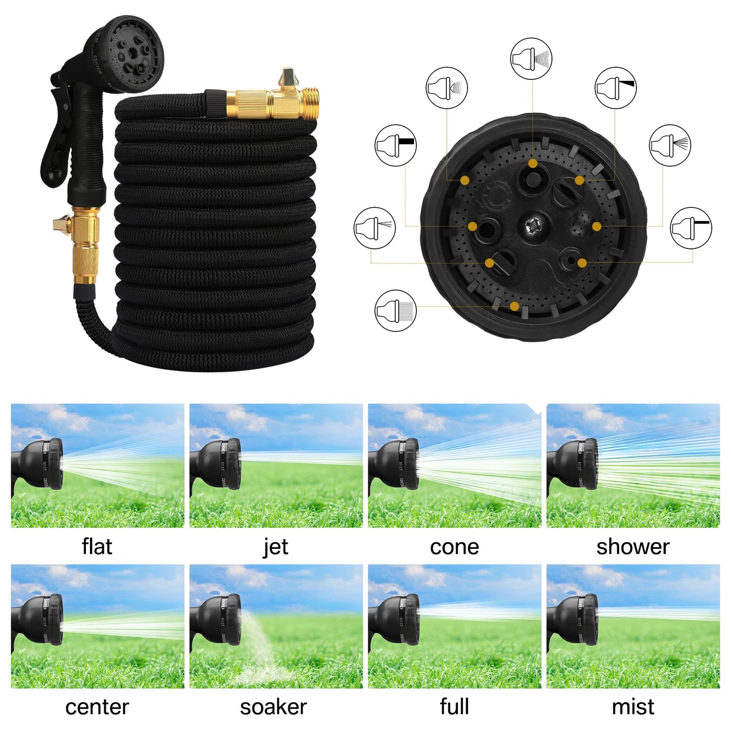 Expandable Garden Hose 25ft–150ft with Nozzle Lightweight, no-kink, durable flexible hose expands when filled, shrinks for easy storage.
Perfect for car washing, garden watering, patio cleaning.