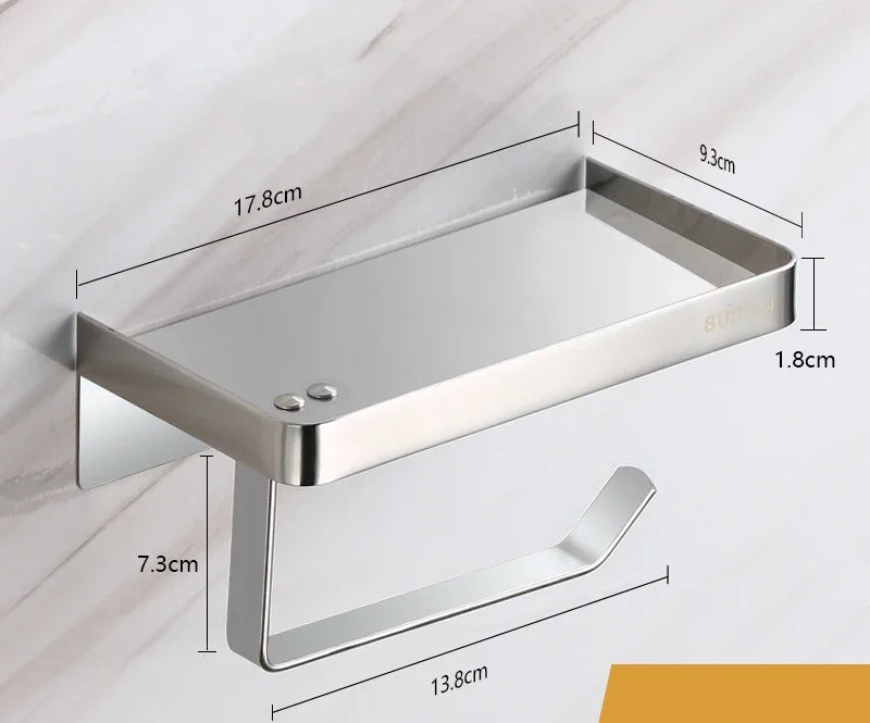 Toilet paper rack 304 stainless steel tissue holder, mobile phone rack, non-punching bathroom roll holder