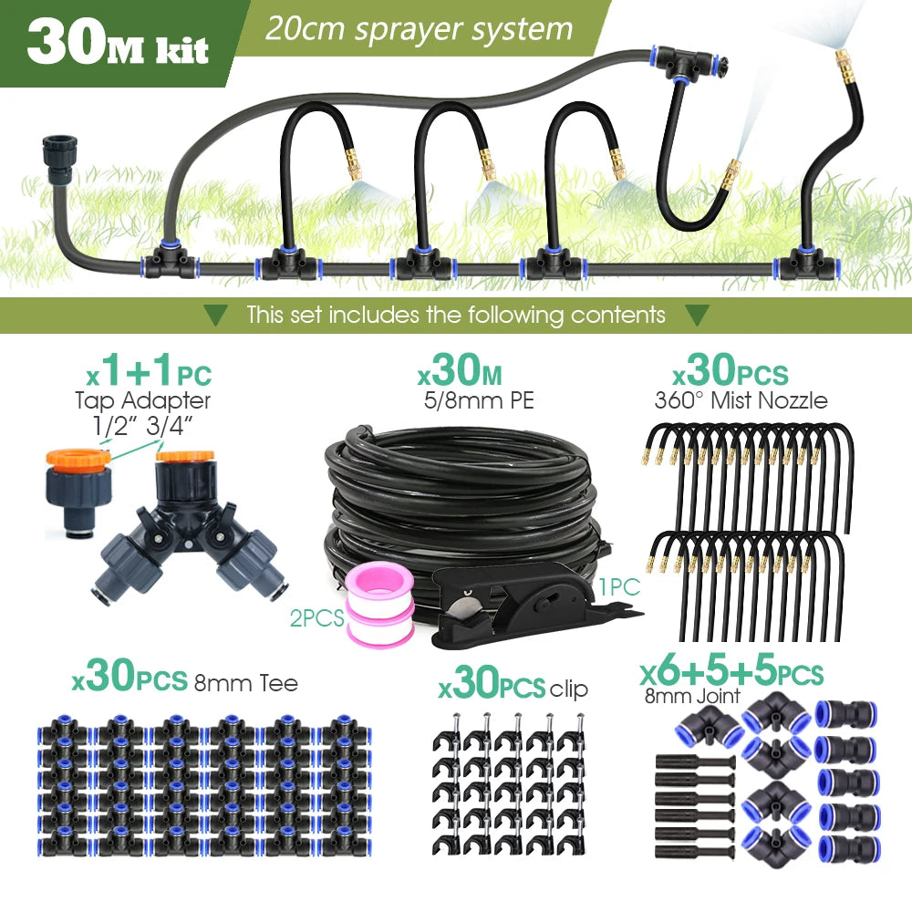 Black 8mm PE Hose 20cm Flexible Nozzle Misting Watering System 45/60/80/100W Self-priming Pump Adjustable Sprayer Kit for Garden