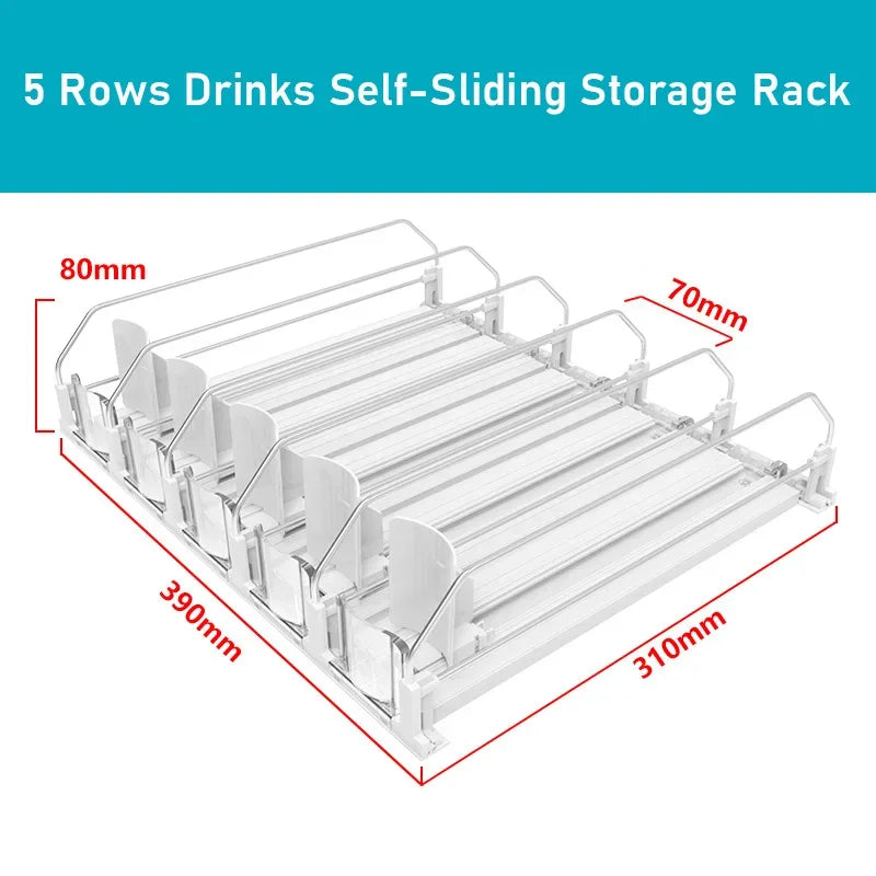Drinks Self-Sliding Storage Rack Refrigerator Drink Organizer Soda Kola Beer Can Dispenser Adjustable Width Kitchen Organizer