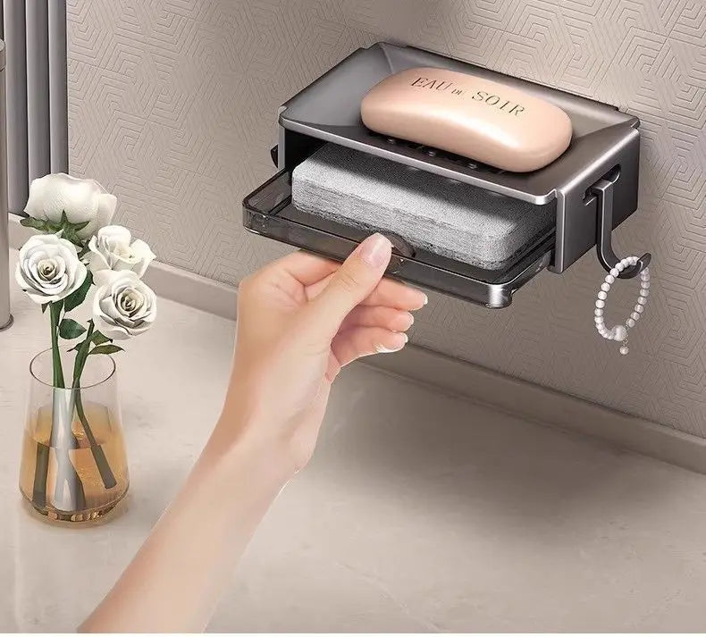 Bathroom Punching Free Household Wall Mounted Space Aluminum Toilet Shelf Soap Drainer Sponge