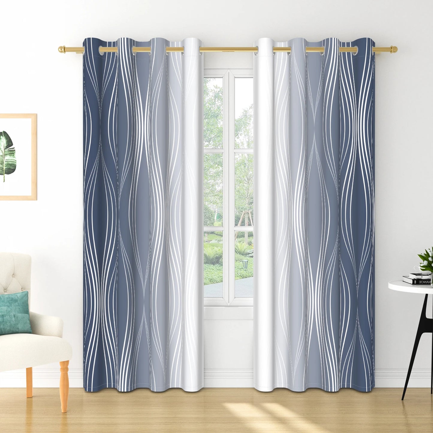 2pieces Modern Gradient Curtains Color Wave Design Color Gradient Polyester the Suitable Minimalist Bedroom Living Room Curtains