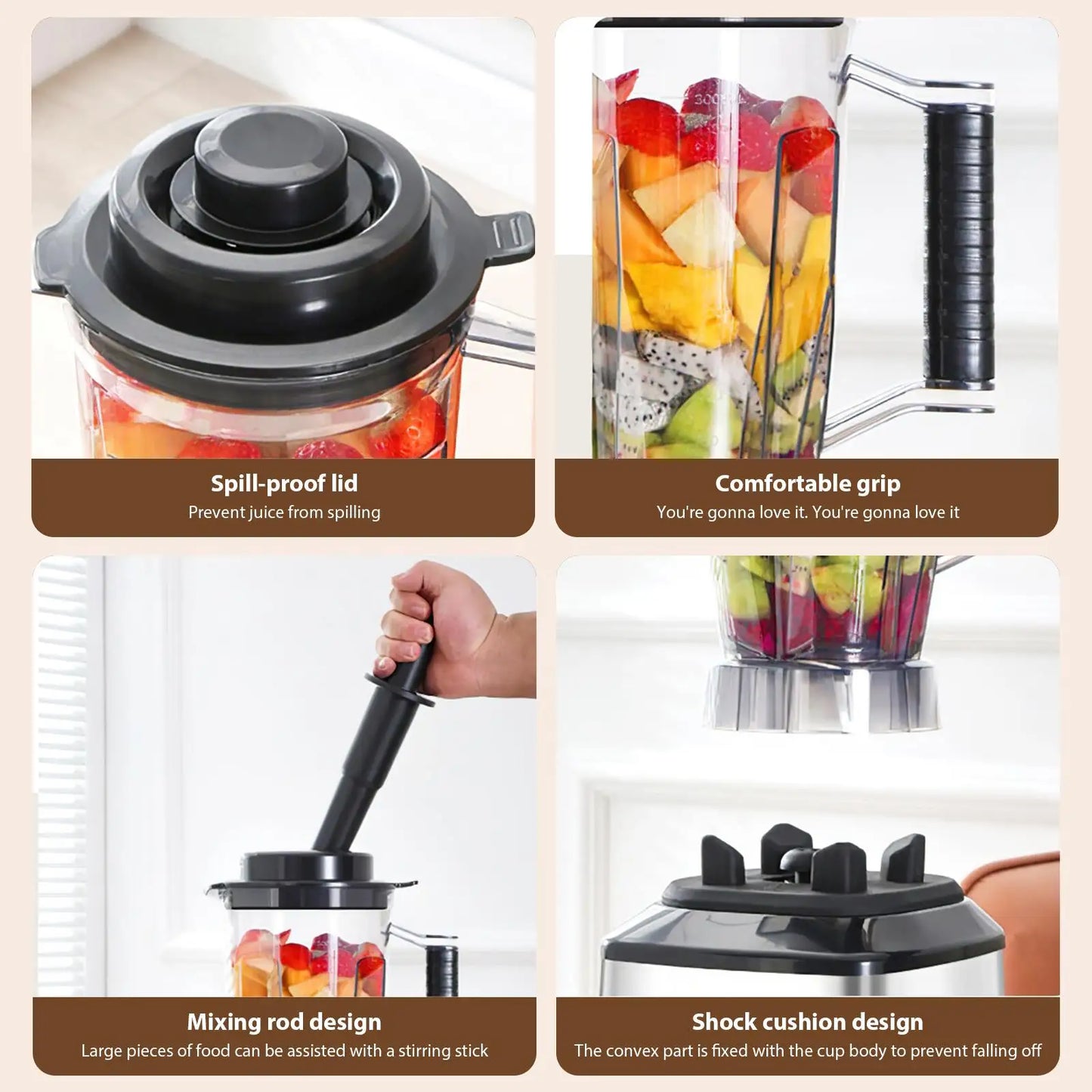 3-in-1 Blender & Food Processor – Multi-Function Includes juicer (8 blades), meat grinder (4 blades), and dry mill (6 blades) with 3 cups. Powerful, versatile, and perfect for everyday kitchen use.
