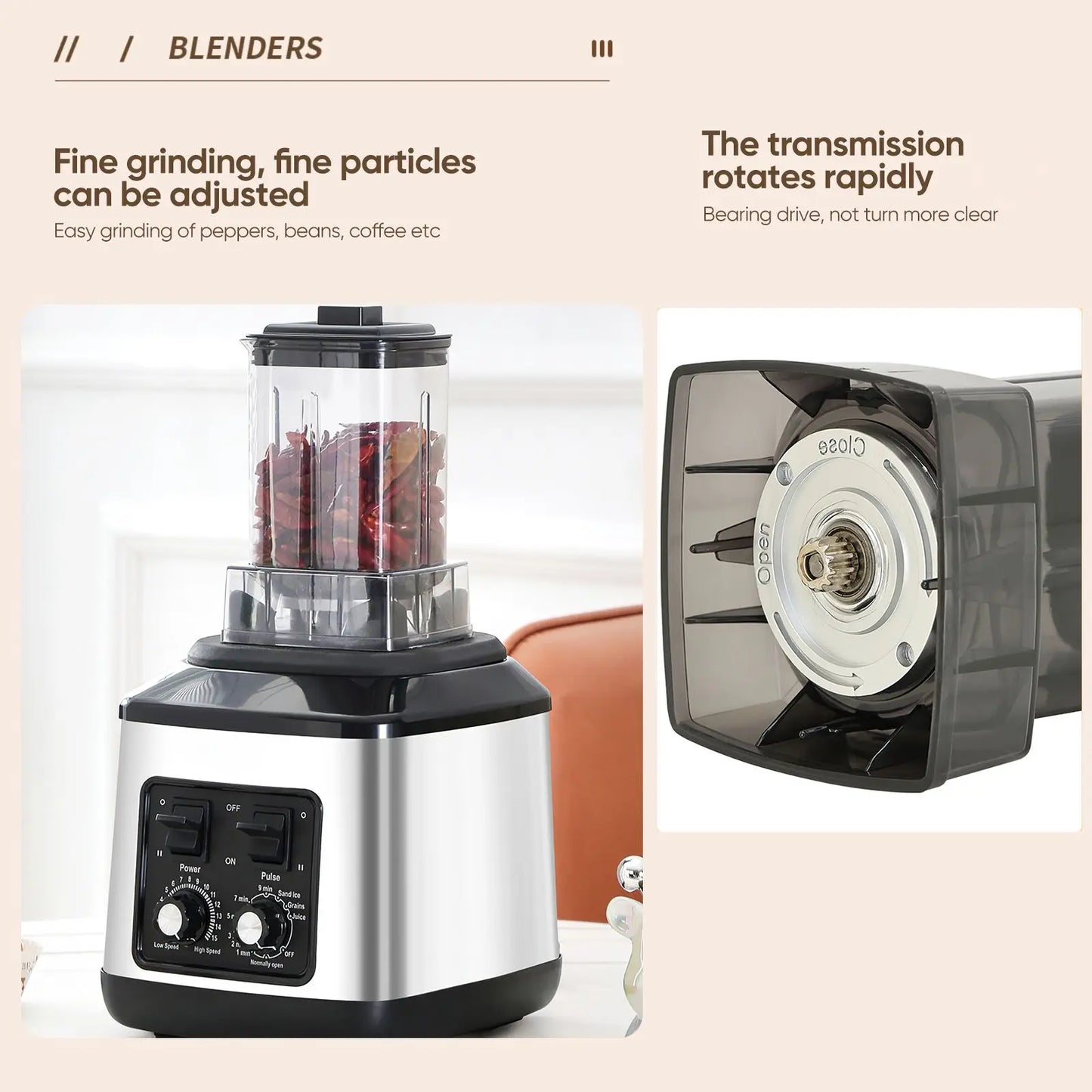 3-in-1 Blender & Food Processor – Multi-Function Includes juicer (8 blades), meat grinder (4 blades), and dry mill (6 blades) with 3 cups. Powerful, versatile, and perfect for everyday kitchen use.