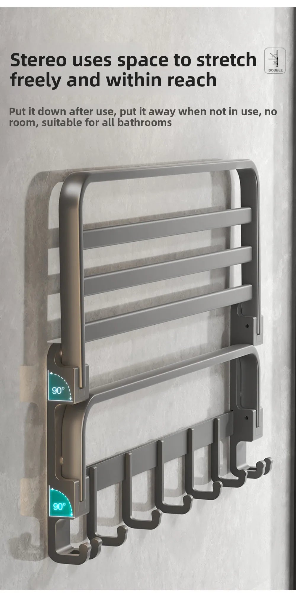 Gun Gray Triple Tier Folding Space Aluminum Towel Rack Wall mounted Hardware Pendant Set Bath Towel Holder Bathroom Accessories