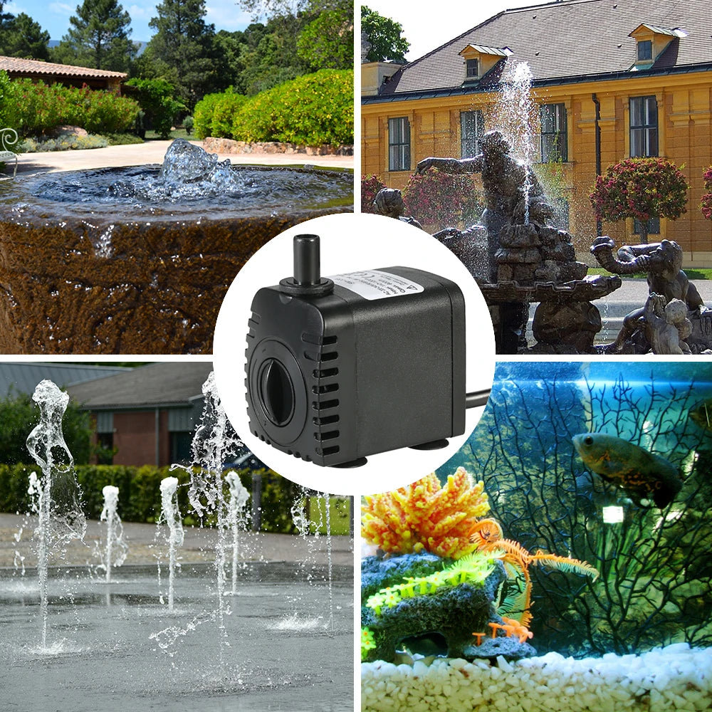 600L/H 8W Submersible Pond Water Pump for Aquarium Tabletop Fountains Pond Water Gardens and Hydroponic Systems with 2 Nozzles
