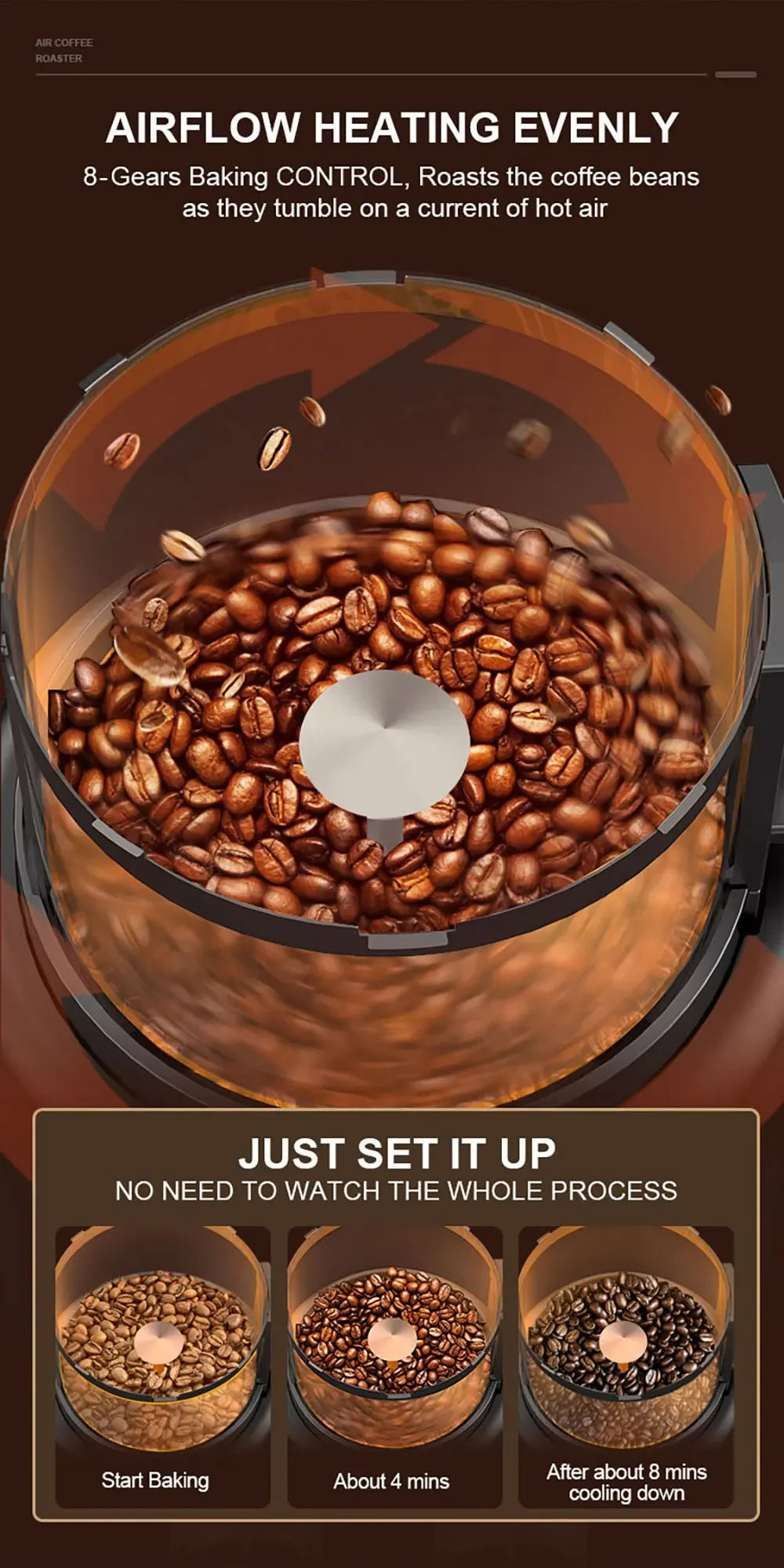 Home Coffee Roaster 2 in1 Roasting & Cooling Electric No Smoke Coffee Bean Baking Roasting Machine Full Automatic Coffee Roaster