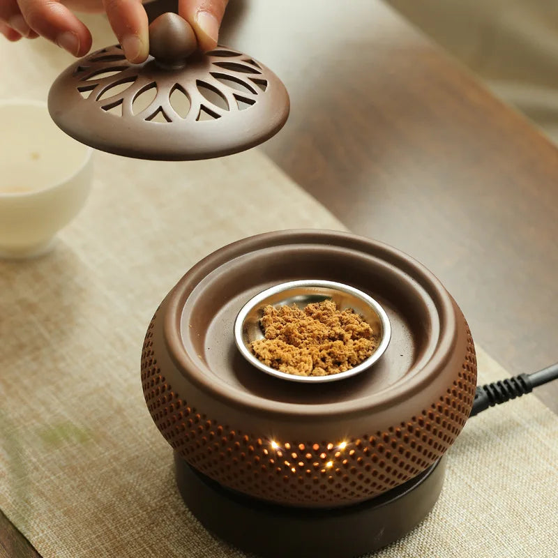 Sandalwood Timed Electronic Incense Burner Set 110V/220V OUD Essential Oil Night Light Household Tea Warmer Stove for Home Decor