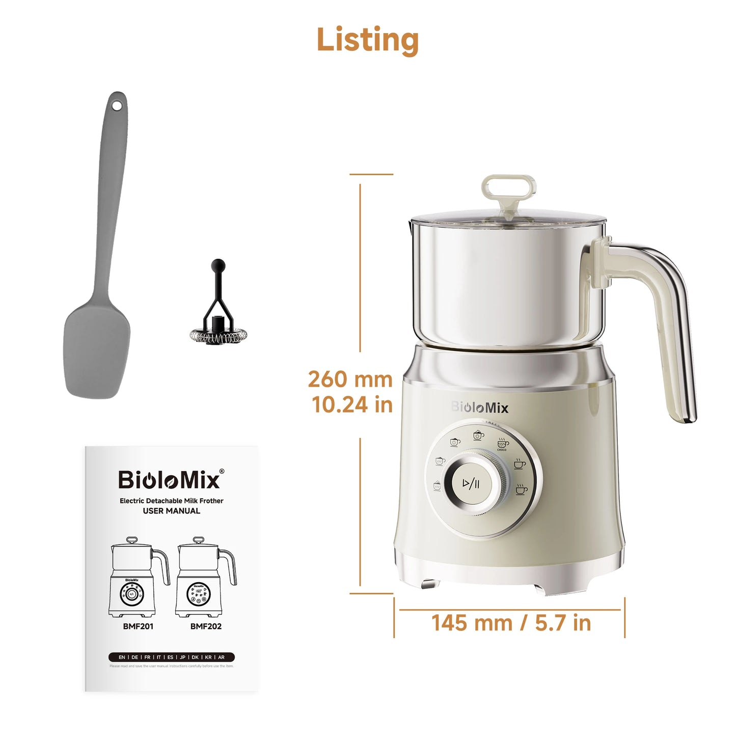 BioloMix 7-in-1 Detachable Electric Milk Frother Steamer Automatic Hot Cold Foam Maker for Coffee And Hot Chocolate