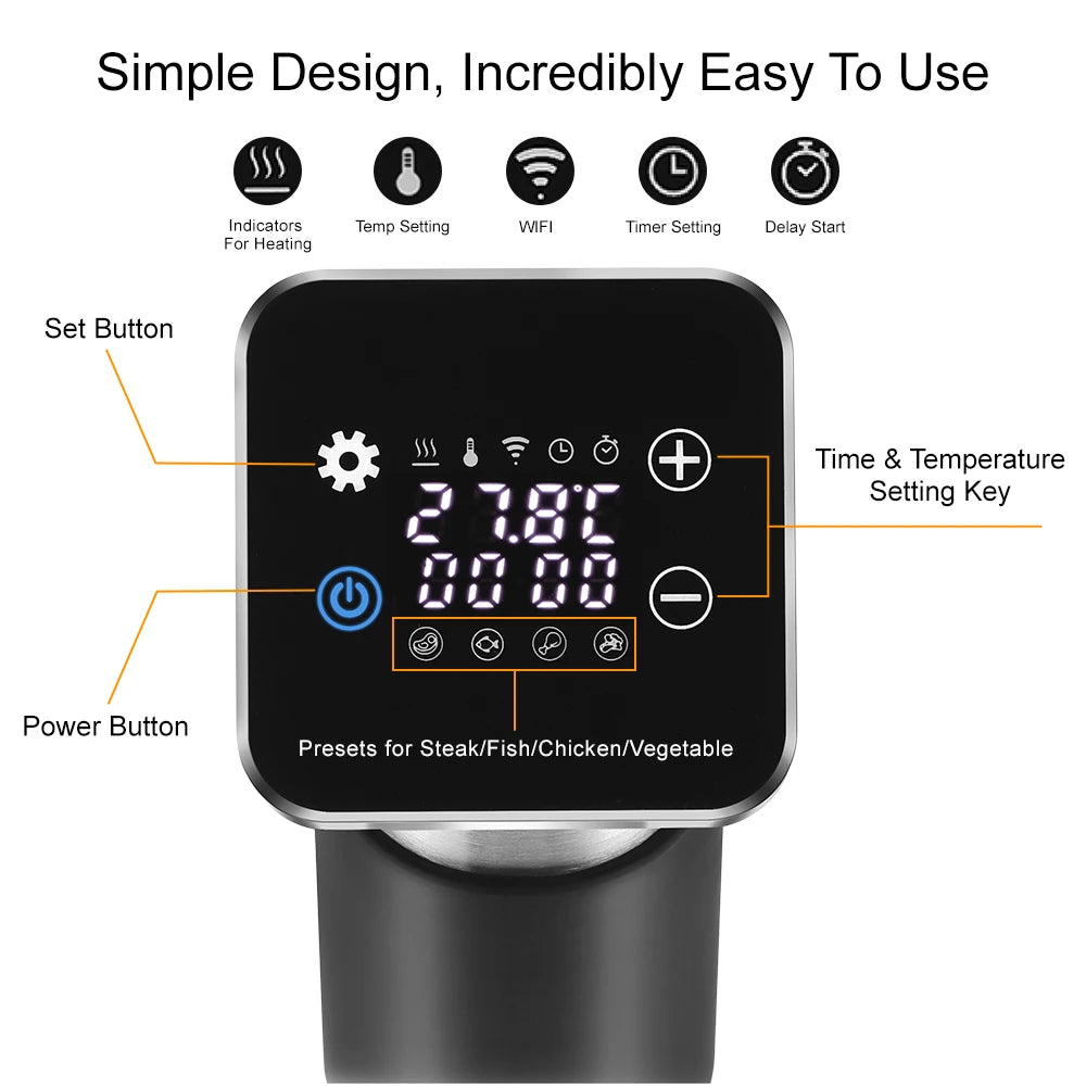 BioloMix 5th Generation Smart Sous Vide Machine WiFi Enabled Stainless Steel IPX7 Waterproof with APP Control Thermal Circulator