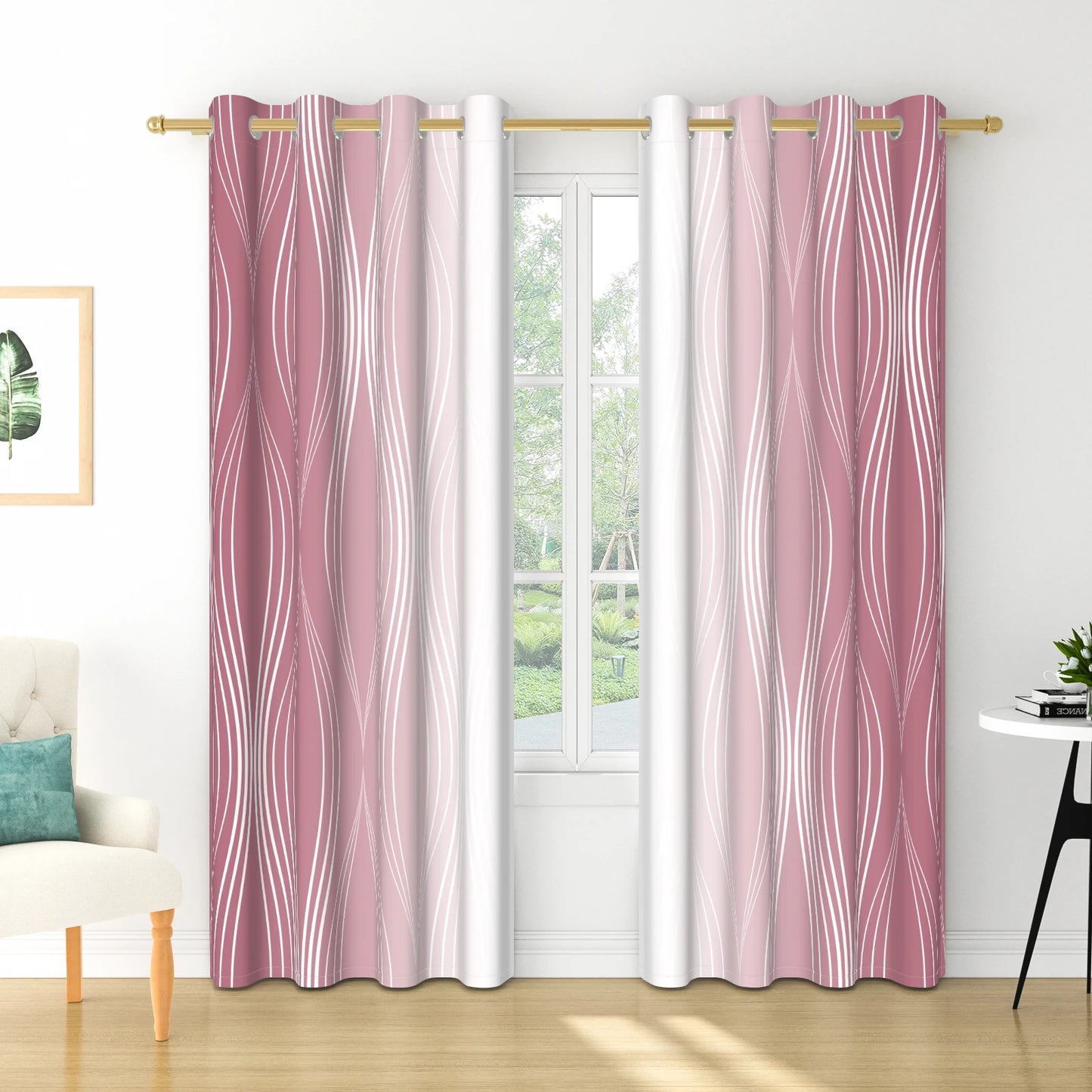 2pieces Modern Gradient Curtains Color Wave Design Color Gradient Polyester the Suitable Minimalist Bedroom Living Room Curtains