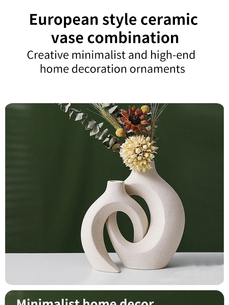 European Ceramic Vase Set Creative White Simple Home Decoration Living Room Entryway TV Cabinet Decoration