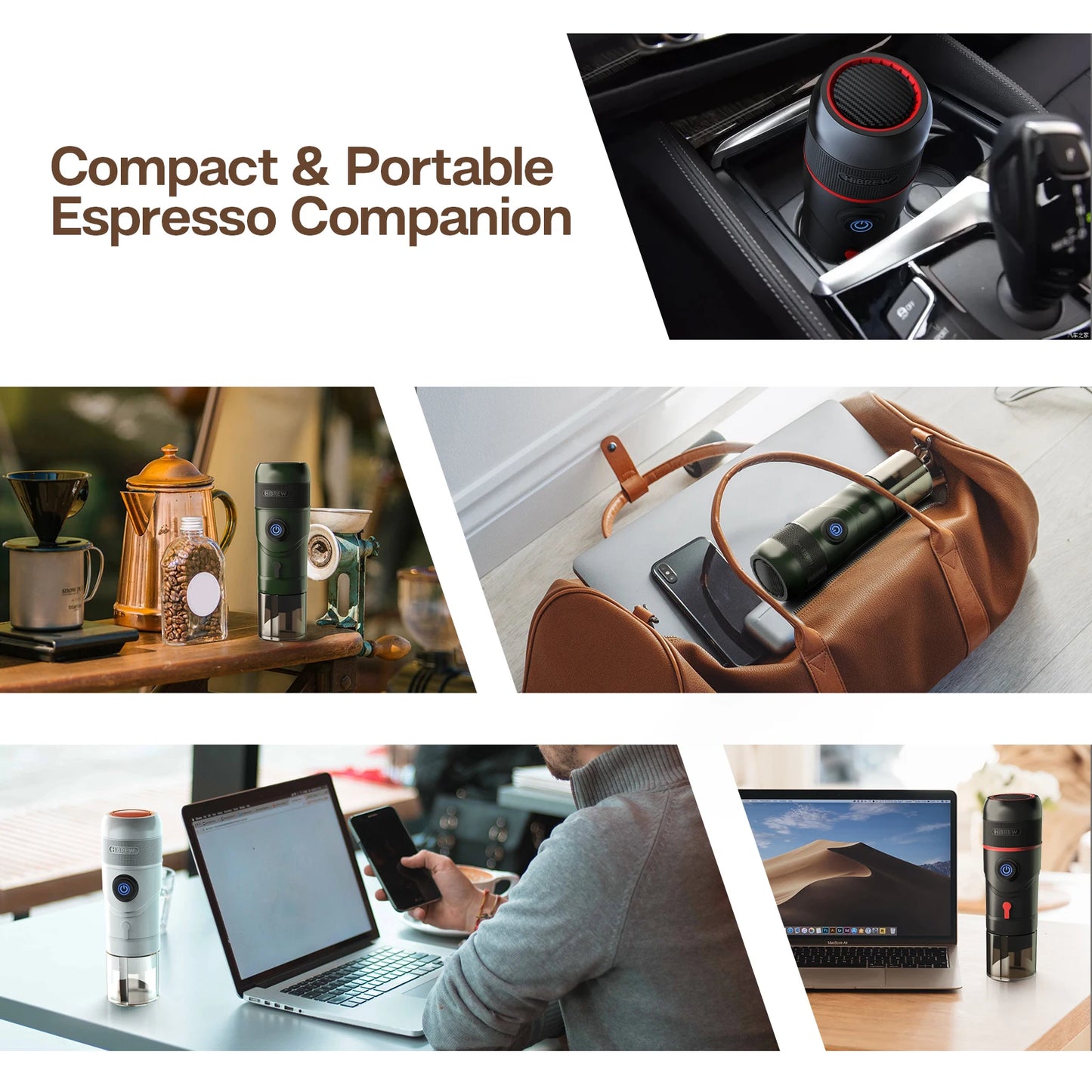 HiBREW Portable Coffee Machine for Car & Home Expresso Coffee Maker Nexpresso Dolce Pod Capsule Coffee Powder H4 Basic Version