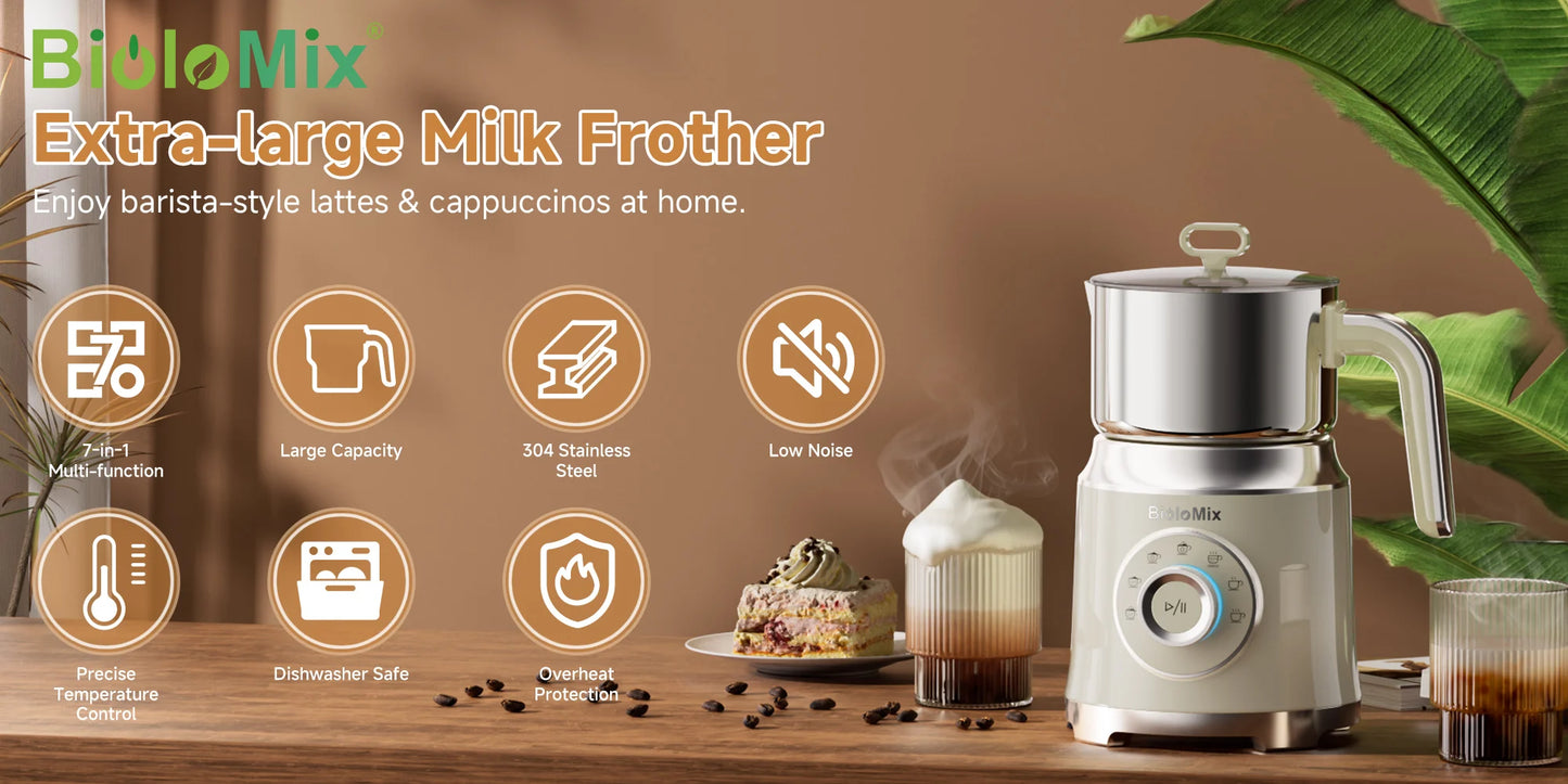 BioloMix 7-in-1 Steamer Detachab Electric Milk Frother Automatic Hot/Cold Foam Maker for Coffee, Hot Chocolate Dishwasher Safe