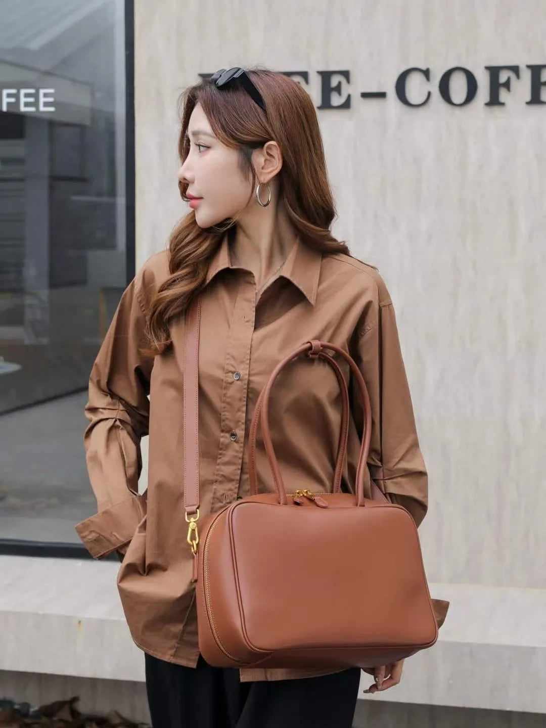 Luxury Genuine Leather Women’s Shoulder Bag Designer-style crossbody made from premium cowhide. Available in black, brown, and coffee colors with a spacious, elegant design for everyday use.