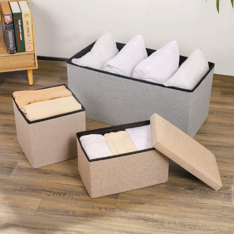 Multifunctional Fabric Organizer Storage Stools Box Foldable Storage Stool Boxes With Padded Seat Home Organization Sundries Box