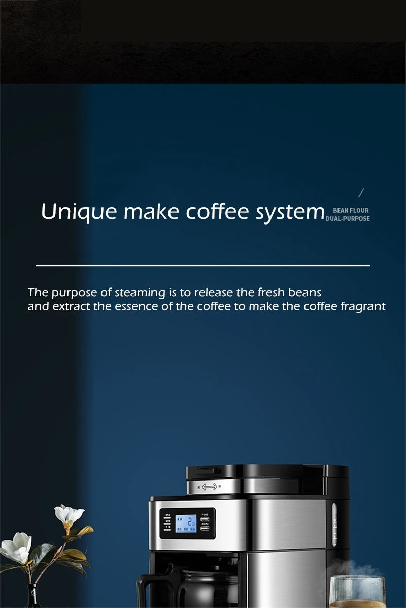 Fully automatic American coffee machine，Coffee beans or powder can be used，Electric grinding drip coffee machine 2-in-1