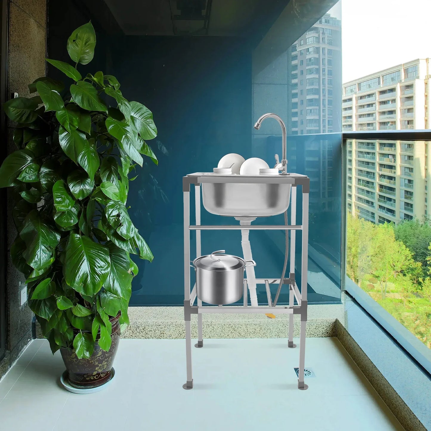 Silver Kitchen Sink,Freestanding Stainless Steel Sink,Easy To Clean,High Stability Simple Installation Sink