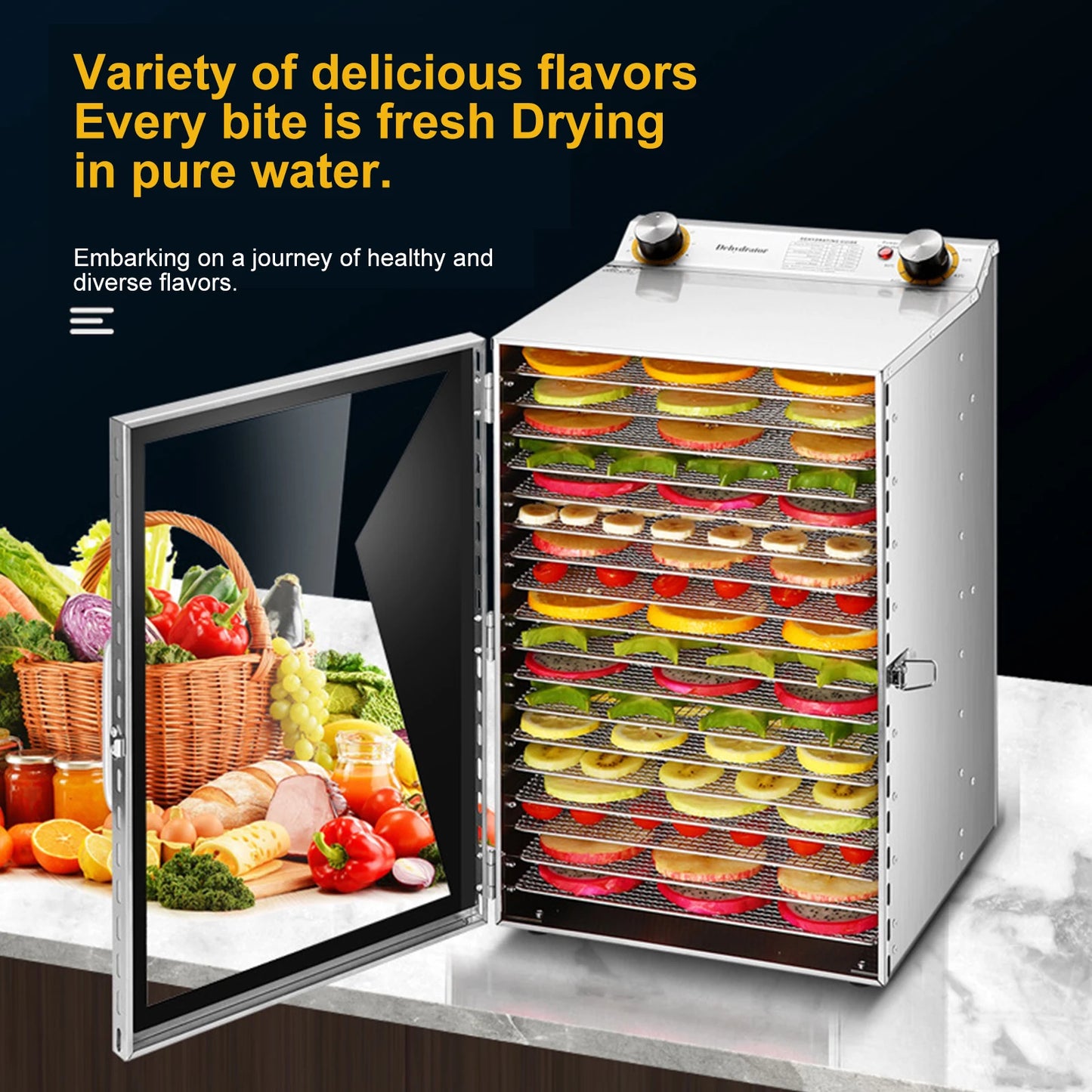 800W Food Dried Fruit Machine with 18 Stainless Steel Trays Temperature Control Dehydrator for Jerky Dog Treats Meats & Veggies