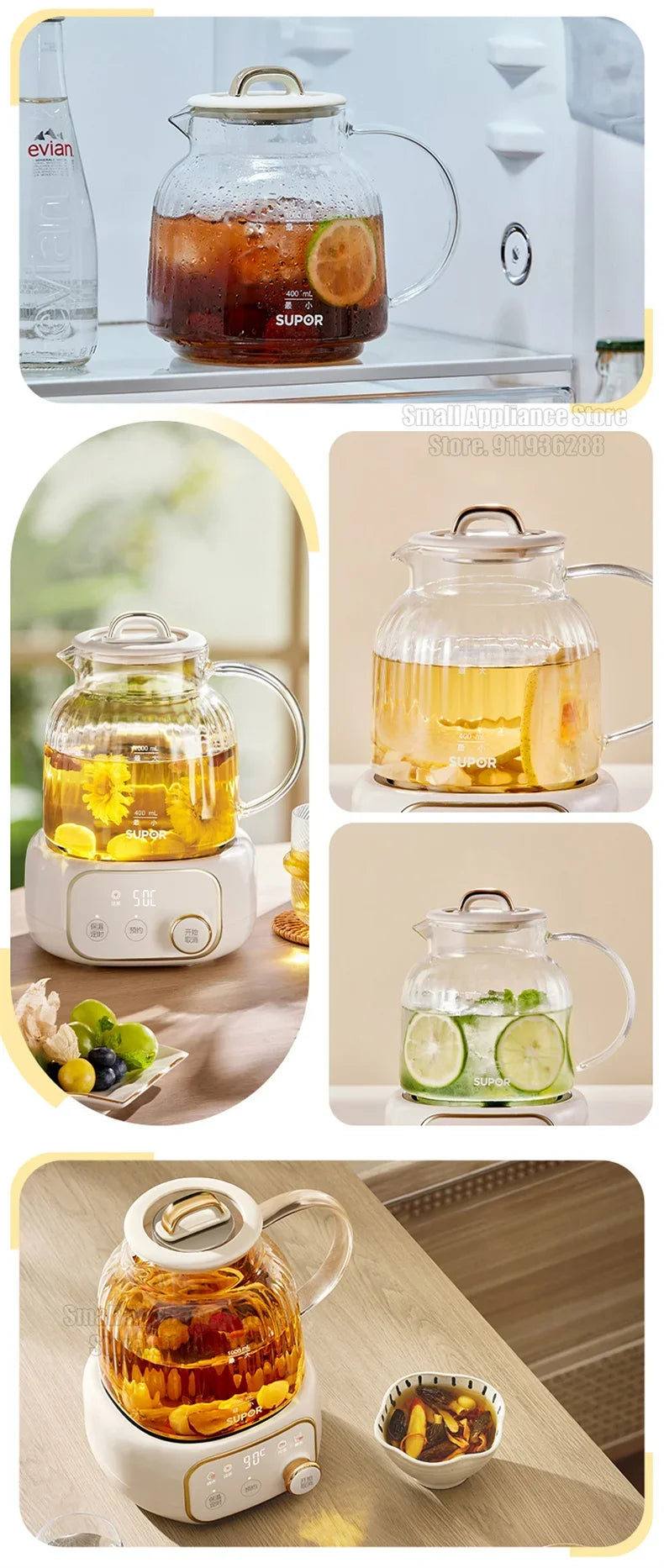 SUPOR 1L Health Pot Glass Electric Kettle 316L Stainless Steel Water Boliler 12H insulation Multifunction Household Teapot 220v