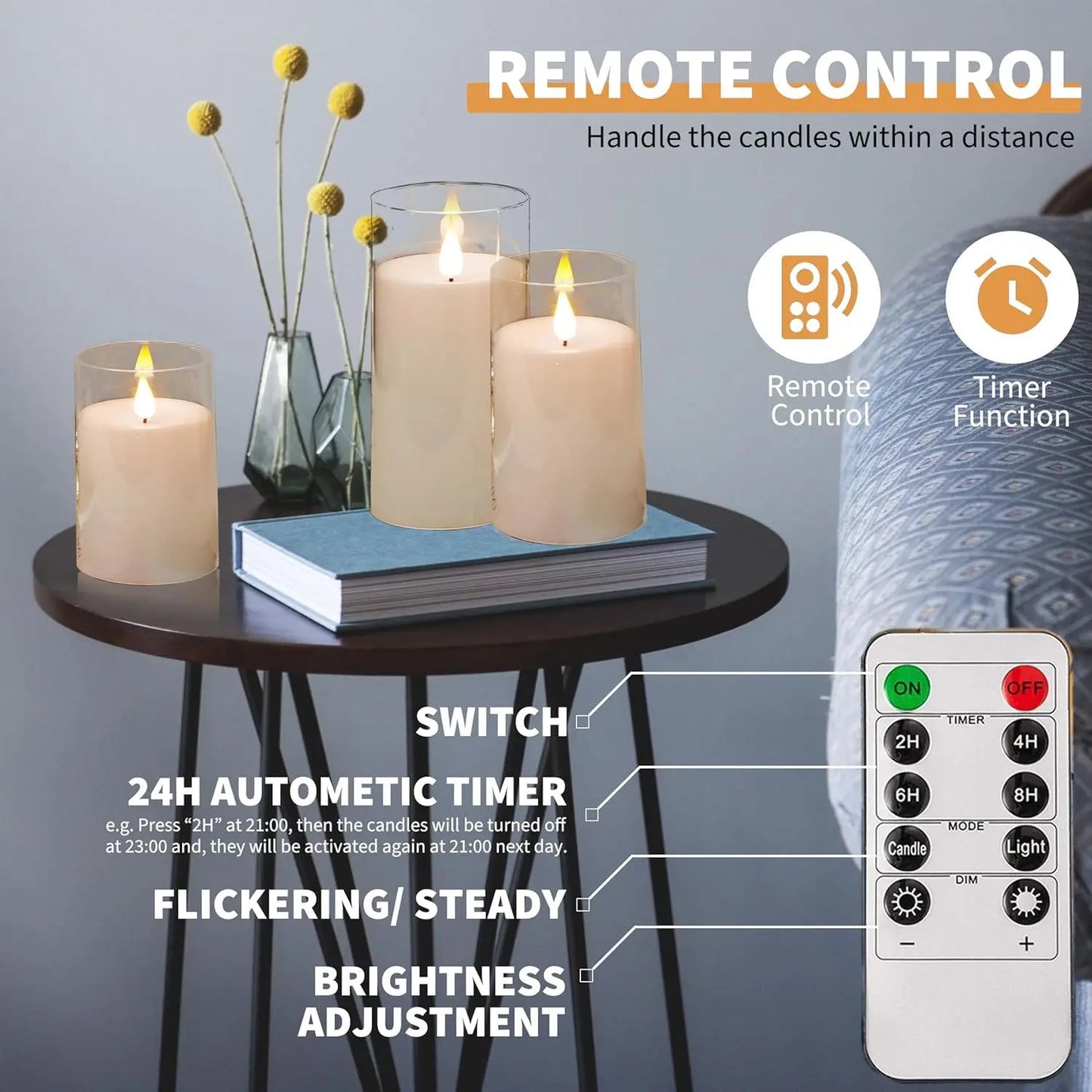 3PCS Flickering Flameless Candles with Remote Control and Timer Battery Operated LED Candles for Romantic Ambience Home Decor
