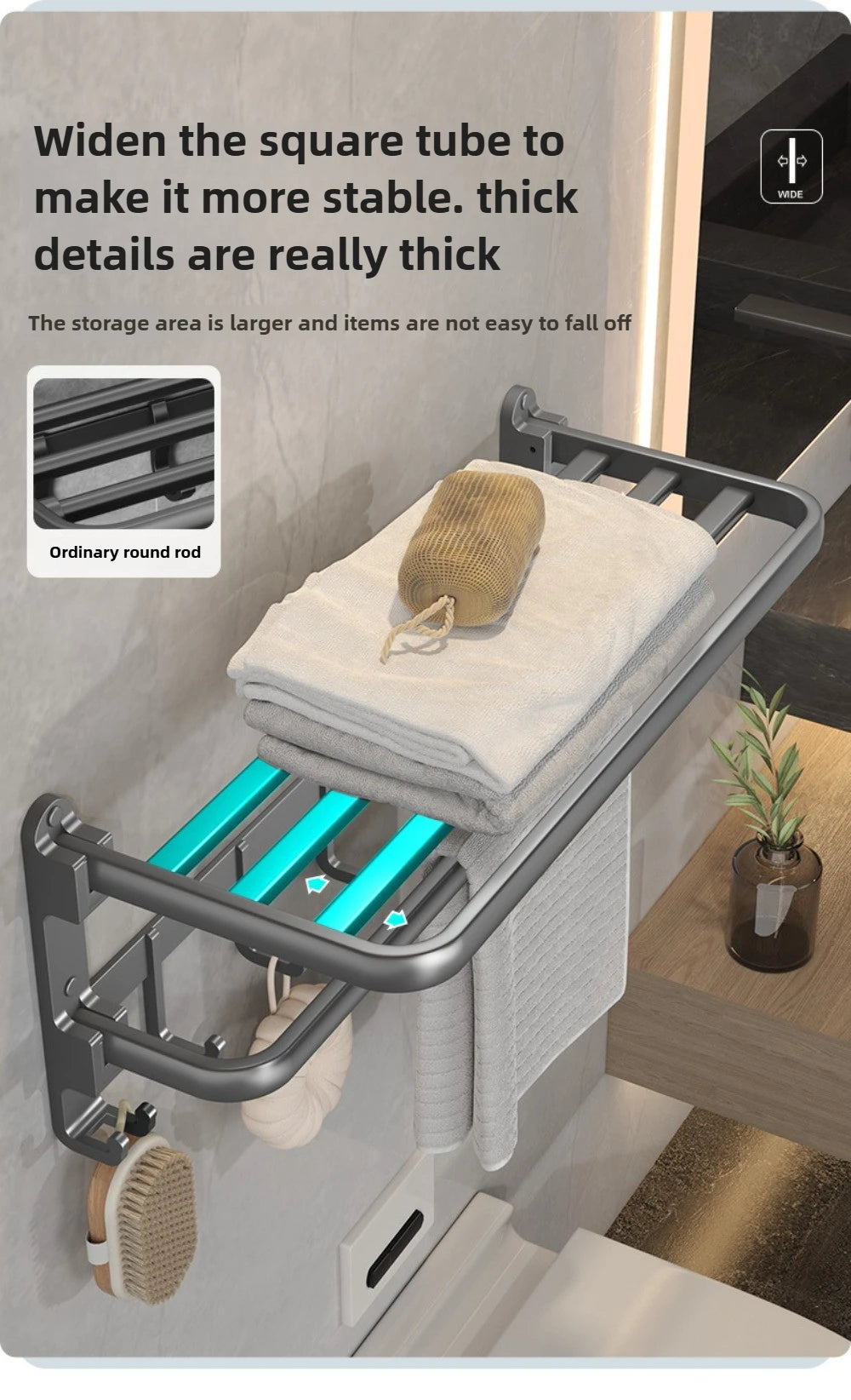 Gun Gray Triple Tier Folding Space Aluminum Towel Rack Wall mounted Hardware Pendant Set Bath Towel Holder Bathroom Accessories