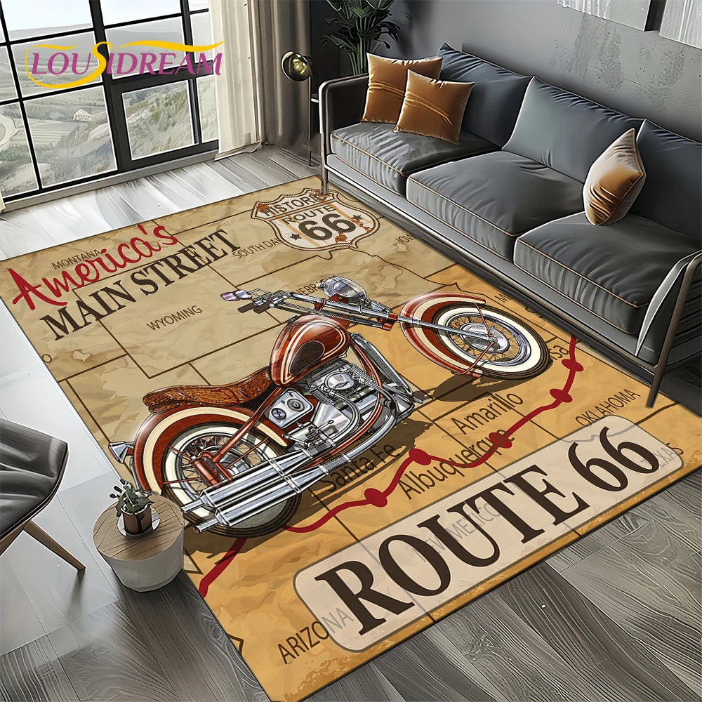 Retro America Historic Route 66,Mother Road,mãe EstradaCarpet Rug for Living Room Bedroom Home Sofa,Area Rug Non-slip Floor Mat