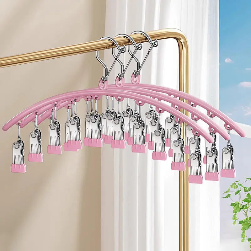 Galvanized Clothes Drying Hanger Windproof Clothing Rack 10 Clips Sock Laundry Airer Underwear Socks Holder Hangers