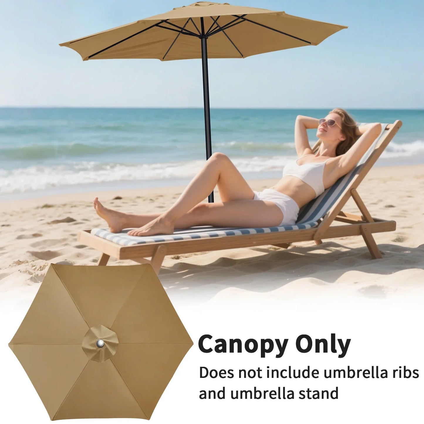 Replaceable Parasol Top Cloth Garden Outdoor Patio Canopy Umbrella Cover Sunshade Garden Canopy UV Protection 2m/2.5m/2.7m/3m