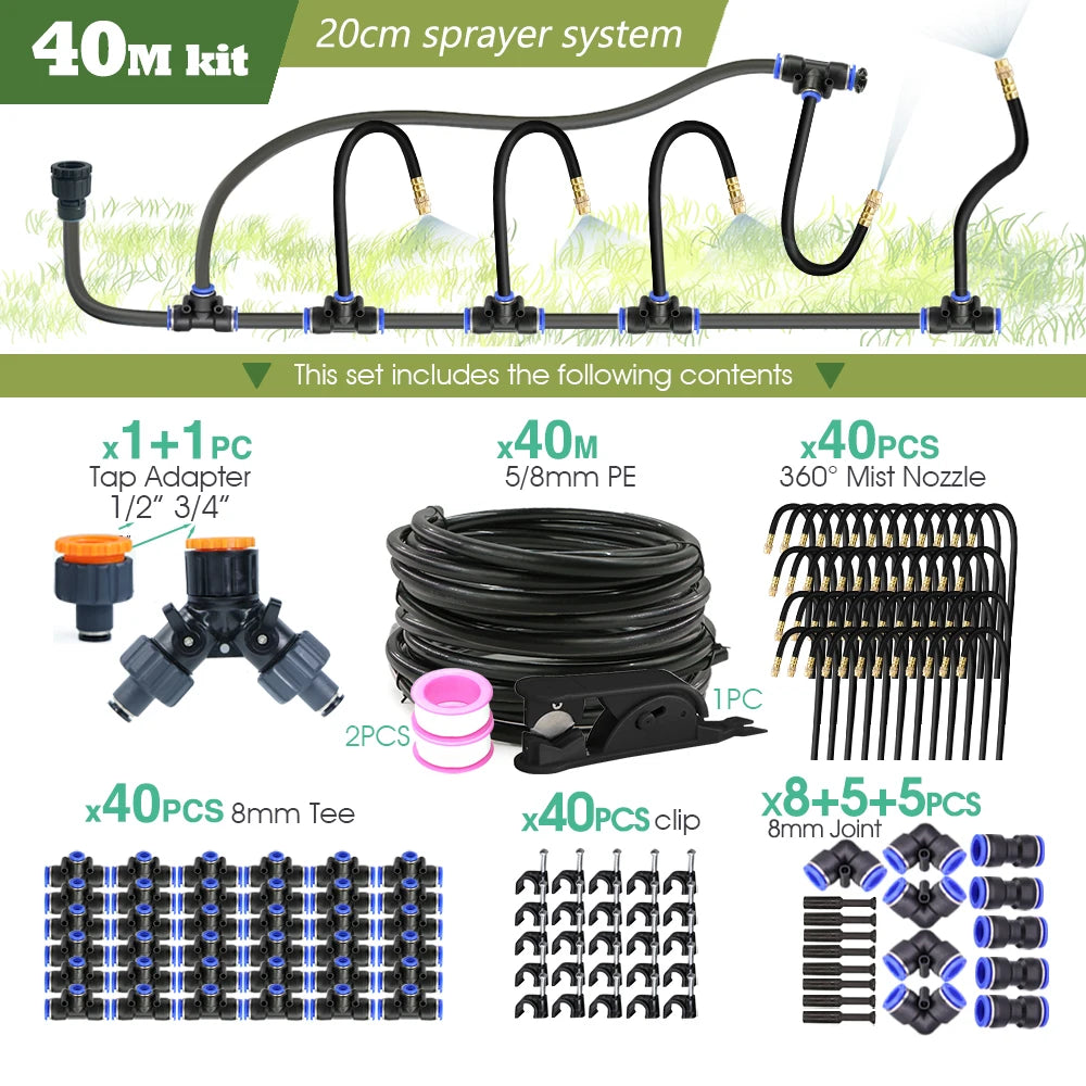 Black 8mm PE Hose 20cm Flexible Nozzle Misting Watering System 45/60/80/100W Self-priming Pump Adjustable Sprayer Kit for Garden