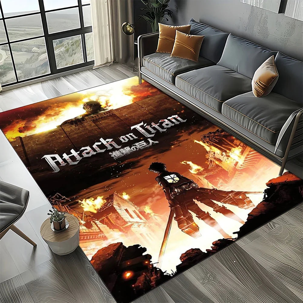 2025 Attack on Titan Eren Anime Cartoon Carpet Rug for Bedroom Living Room Home Sofa Decoration,kids Play Decor Floor Mat Gift