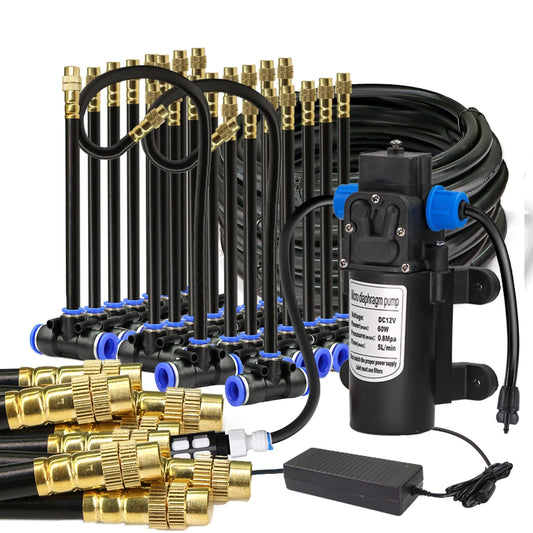 Black 8mm PE Hose 20cm Flexible Nozzle Misting Watering System 45/60/80/100W Self-priming Pump Adjustable Sprayer Kit for Garden