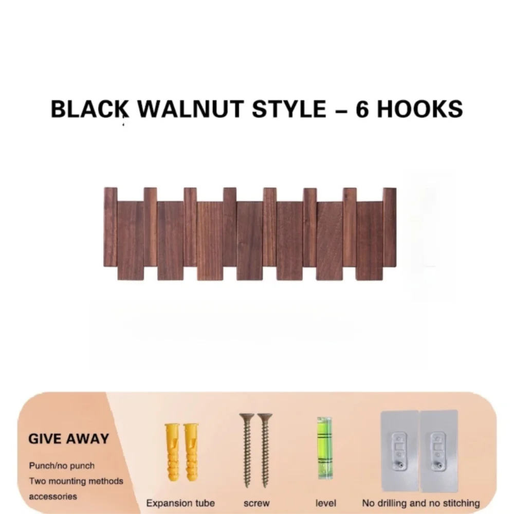 New Wall Mounted Wood Coat Racks with 8 Hooks Art Entry Door Porch Hanging Hook Piano Key Shaped Clothes Hook Home Decor